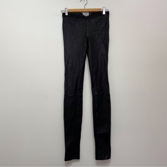 Helmut Lang Lamb leather leggings black stretchy size 0 luxury genuine leather - Picture 4 of 12